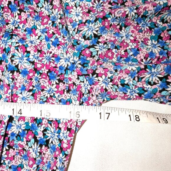 Lush | Floral Moss Crepe Long Sleeve Wrap Dress Blue Purple Multi | Size Medium - Picture 12 of 12